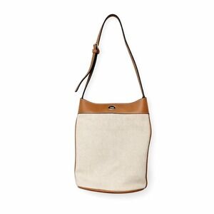 Mundi Canvas Leather‎ Crossbody Bucket Bag Neutral Tan Brown Adjustable Strap